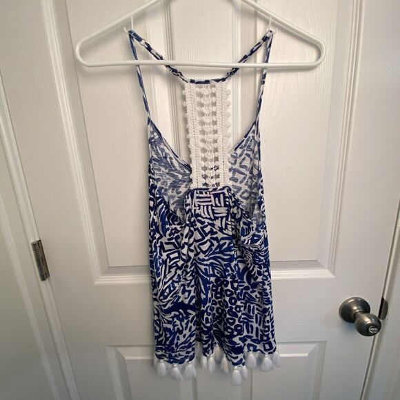Lilly Pulitzer Top Womens Size XS Silk Dusk Tank Cami Eyelet Racerback Tassel - Picture 3 of 7
